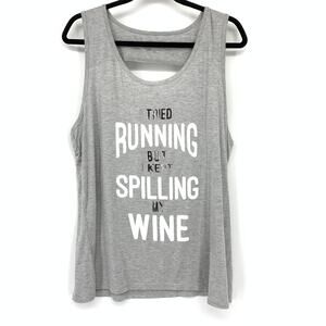 Miken Flow Womens Graphic Tank Top XL Gray Cutout Back Wine Quote